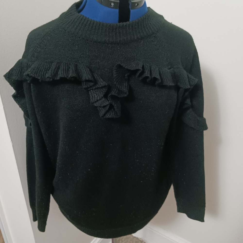 Black Ruffled Sweater 2x Vtg Pullover